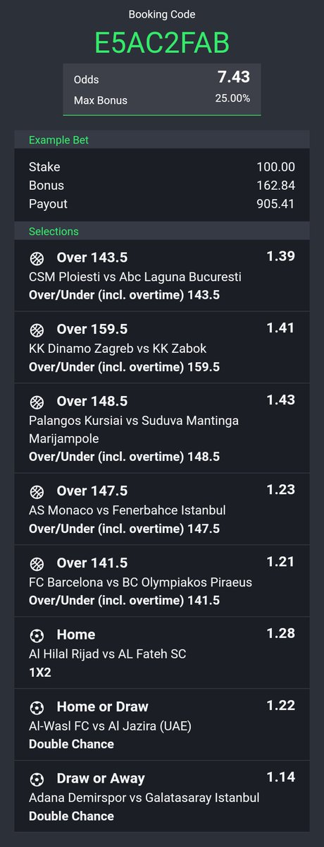 Sportybet 

7 Odds 

E5AC2FAB

Goodluck 👍 
@TheLockTips @sportingking365
@_spiriituaL @_kennyblaze1391
@ForeverDau @BETFUSE1 
@Ekitipikin @pbtips_ @KgsbCommunity