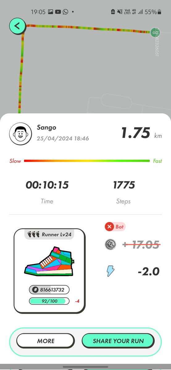 Sango6494's tweet photo. @Stepnofficial It's been two consecutive days that it had happened with me. I'm physically running with my stepn shoes but it is still showing me as a bot. Please help me with this how to resolve @Stepnofficial https://t.co/xf9rNyCILD