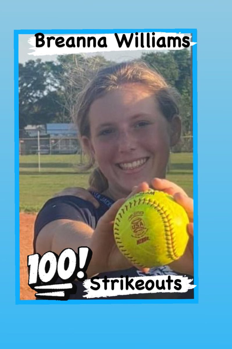 Congratulations to 8th grader Breanna Williams (Liza Jackson MS) on achieving 100 strikeouts this season.. keep working hard Bre and results will show!!! @BreWilliams_1 #FullSteamAhead 🚂🚂 #showupandshowout