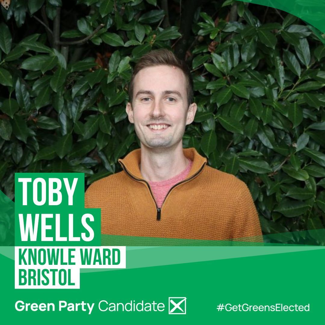 Introducing our candidates: @Toby_Wells is standing in Knowle. Toby is a sustainable transport engineer who's spent several years campaigning for safer streets and better transport. He'll use his experience leading large projects to deliver results for Knowle. #TurnBristolGreen