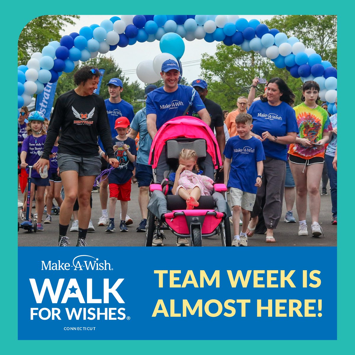 Mark your calendars 🗓️ NEXT WEEK is Team Week! You and your teammates can win some great rewards for your fundraising efforts — so keep an eye out for the prizes! Register now at ct.wish.org/walk 👟⭐️ #walkforwishes #makeawishct #makeawish #fundraiser #nonprofit