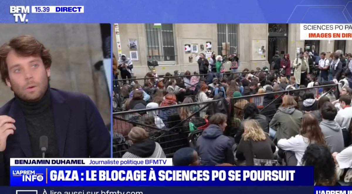 'Il faut bien distinguer ce qui relève de la défense légitime de la cause palestinienne de ce qui relève de la radicalisation que souhaite la France Insoumise et qui prétend qu'il existerait une relation dominants-dominés.'
(#BenjaminDuhamel sur #BFMTV)