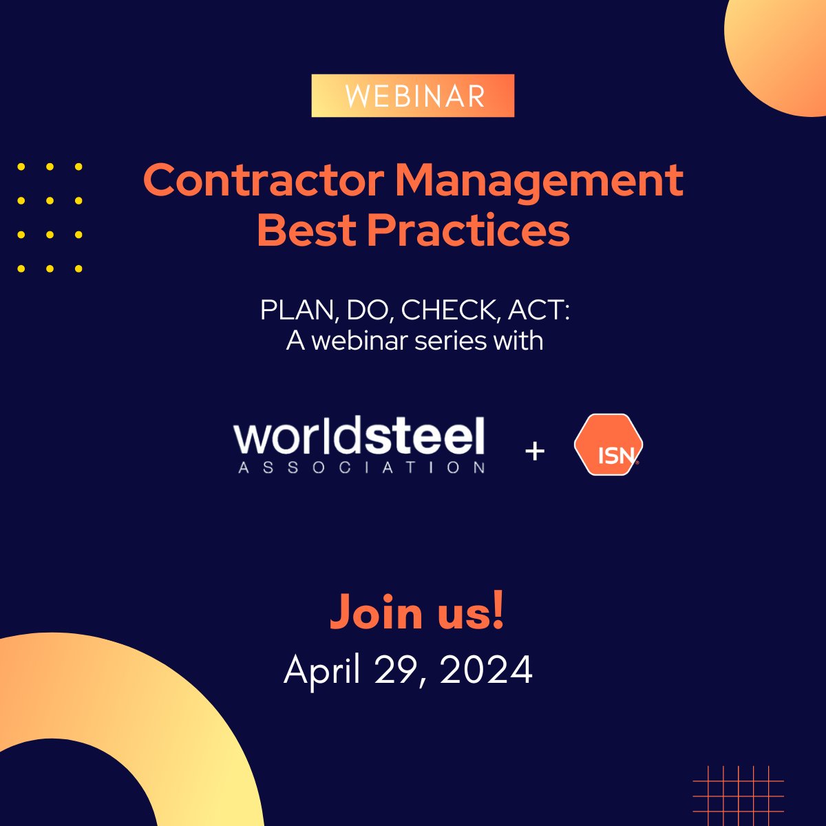 There's still time to join us on Monday, April 29 at 8:00am CT for a @worldsteel steelTalks Webinar on Contractor Management Best Practices! Don’t miss out! Register now for this free live webinar: hubs.la/Q02v8DKK0