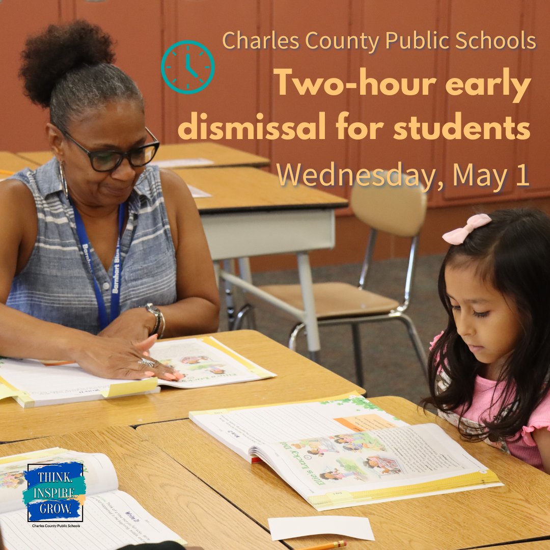 Just a reminder that tomorrow, May 1 is a two-hour early dismissal for students. Visit ccboe.com for more updated calendar information.