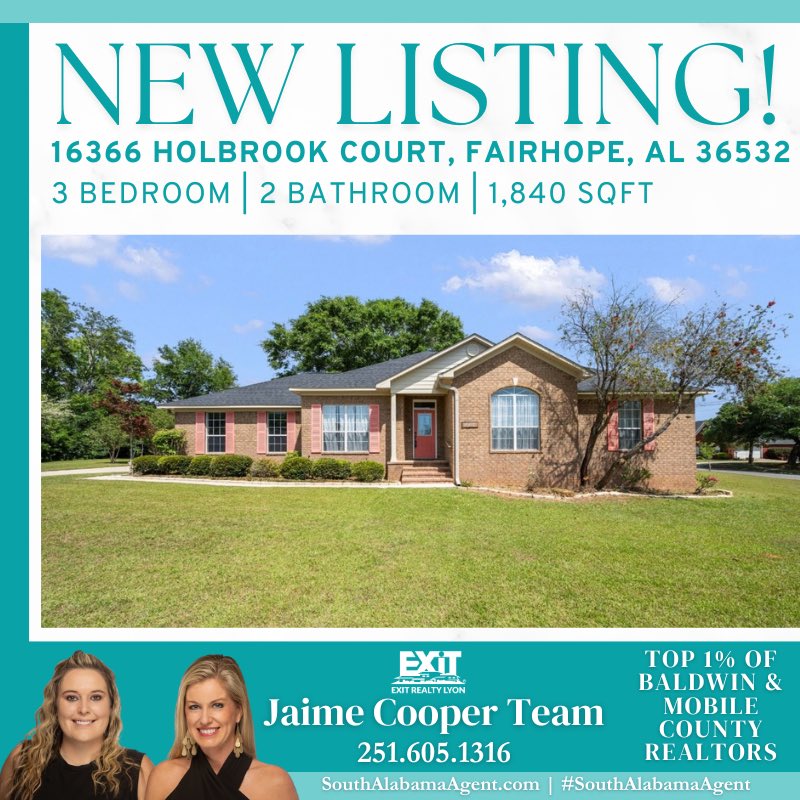 NEW LISTING!🏡

Jaime Cooper Team 📲251.605.1316 #Realtor #SouthAlabamaAgent #EXITRealtyLyon  #BaldwinCounty #ListWithJaime #BuyWithJaime #BaldwinRealtors #EasternShoreSpecialist #JaimeCooperTeam  #realestate #fairhope #fairhopealabama #silverwood #new