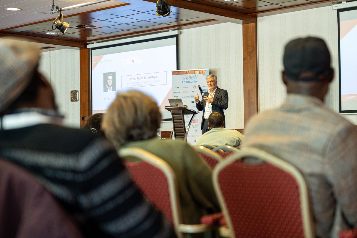 To conclude the #GROWinResearch conference, prof. Peter Knorringa reflected on the last 2 days, shared lessons learned &amp; translated them into actionable strategies. He also emphasised that young academics must be supported to achieve their PhD goals!
