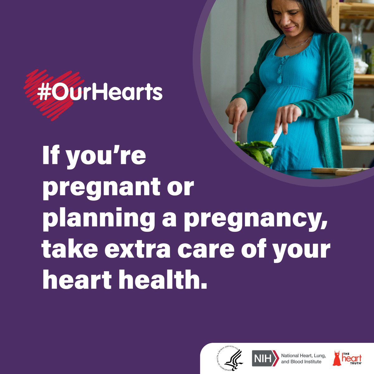 During pregnancy, your heart is working harder than usual to pump blood to you and your baby 💗. @nih_nhlbi has information to help you manage your heart health. ow.ly/vKUH50Rj5ZJ #OurHearts #WomensHealth