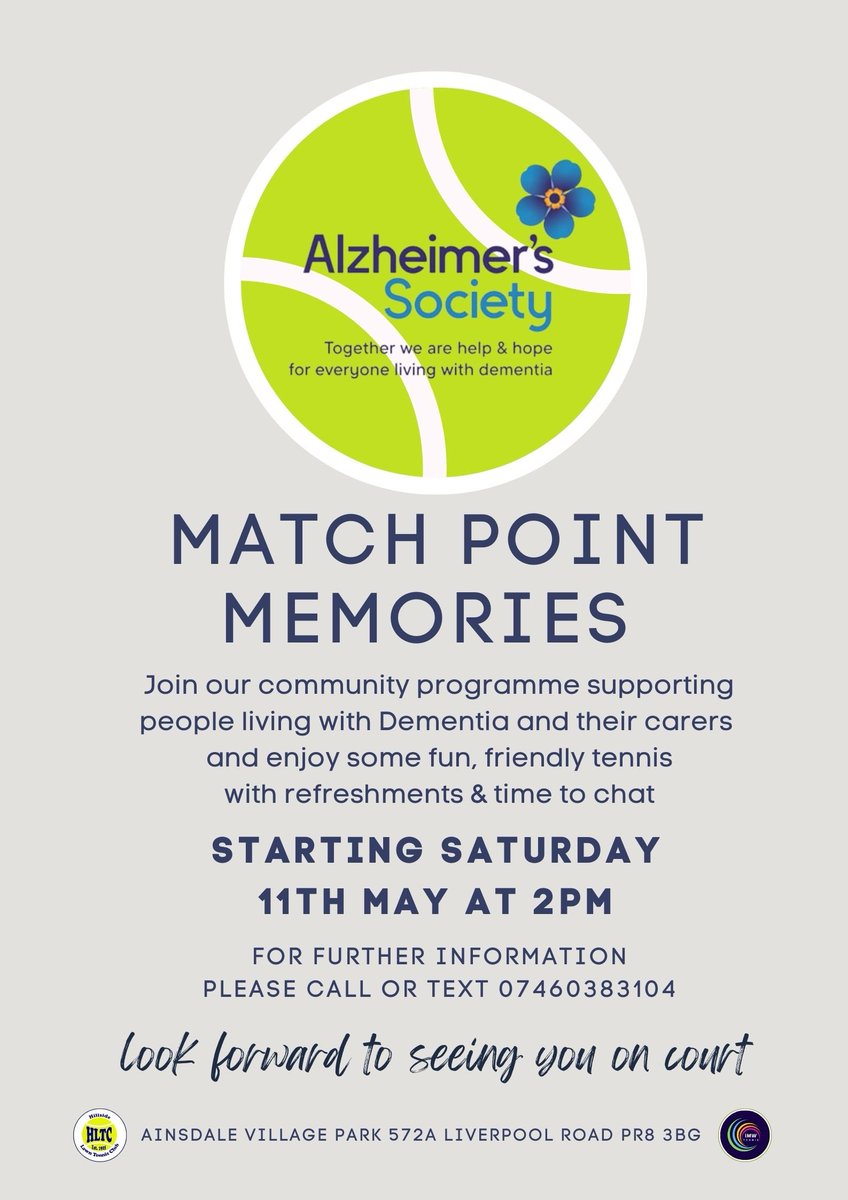 Our new programme 'Match Point Memories ' is starting on Saturday 11th May at Hillside Lawn Tennis Club. #opencourt #playyourway #southport