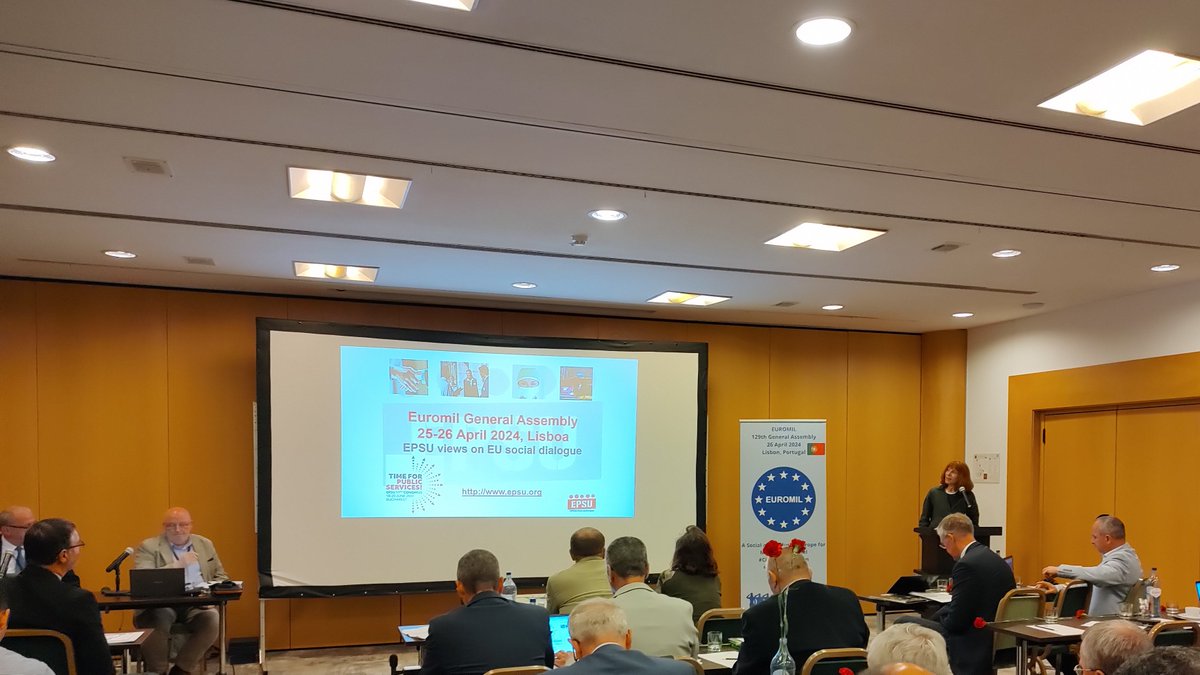 During the General Assembly, Jörg Tagger, Head of @EU_Commission's Social Dialogue unit delivered a presentation on the importance of European Social Dialogue, while Nadja Salson from @EPSUnions spoke about its functioning and how to leverage it for #WorkersInUniform.