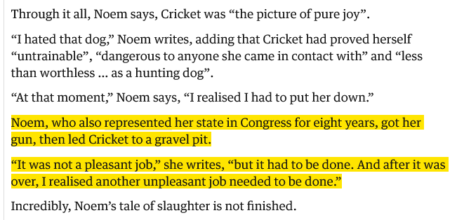 Okay, Kristi Noem can officially fuck all the way off. What a horrible, horrible monster. Only a sociopath could do this and still be able to sleep at night. theguardian.com/books/2024/apr…