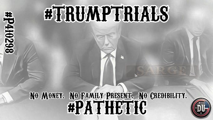 Another day, another Trump trial, and always another Trump lie. Trump has no family there and even his MAGA followers aren't turning out to support him. If you agree Trump is just pathetic and guilty AF, please use the graphic. Please follow us @DUnitedGraphics #DemsUnited