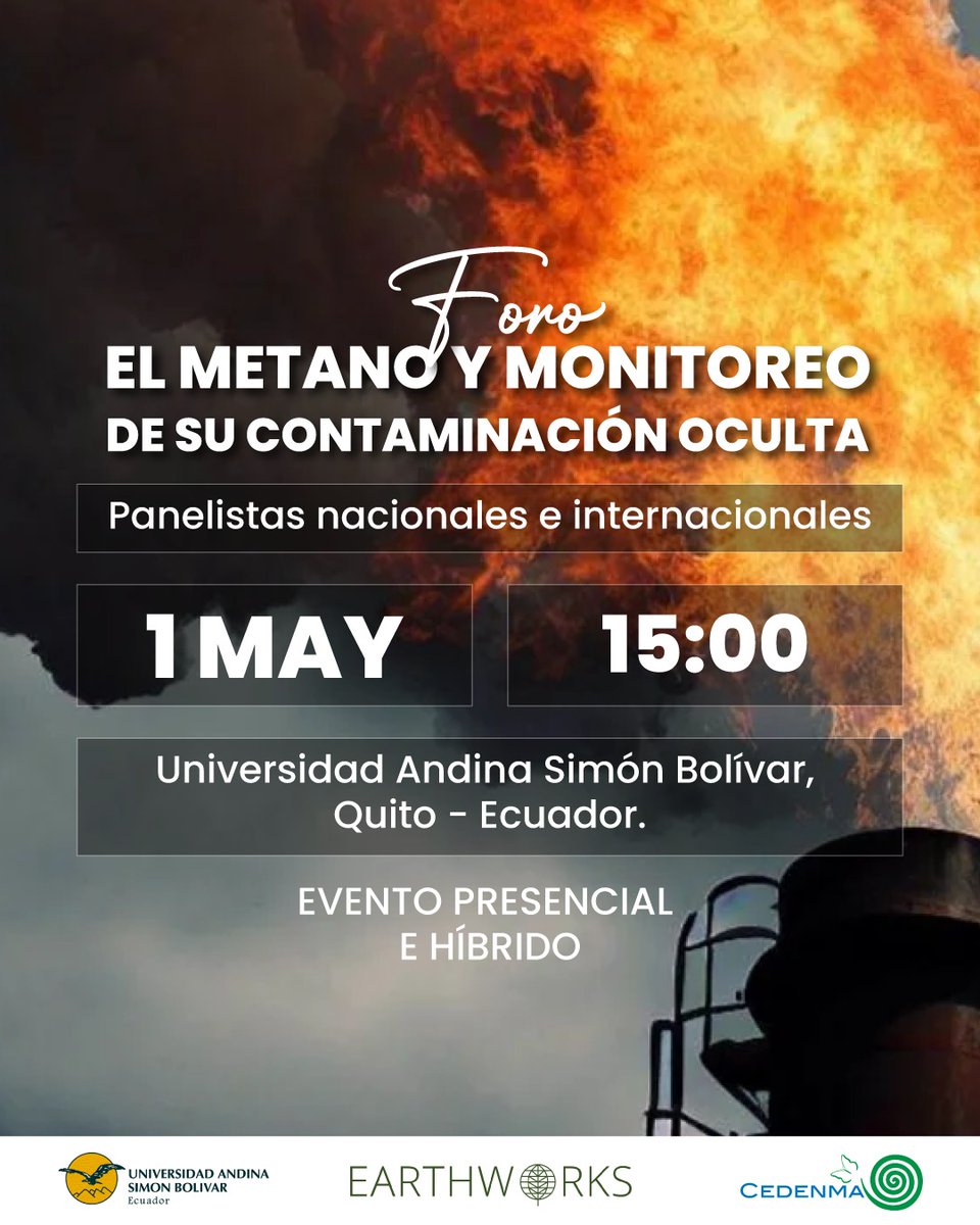 🌍 Únete al foro 'El metano y monitoreo de su contaminación oculta' 🌱 Descubre herramientas para un aire más limpio y transparente. Intervienen: 👥 Patricia Gualinga, activista 👥 Natalia Greene, Secretaria del Tribunal de Derechos de la Naturaleza 👥 Alberto Acosta, economista…