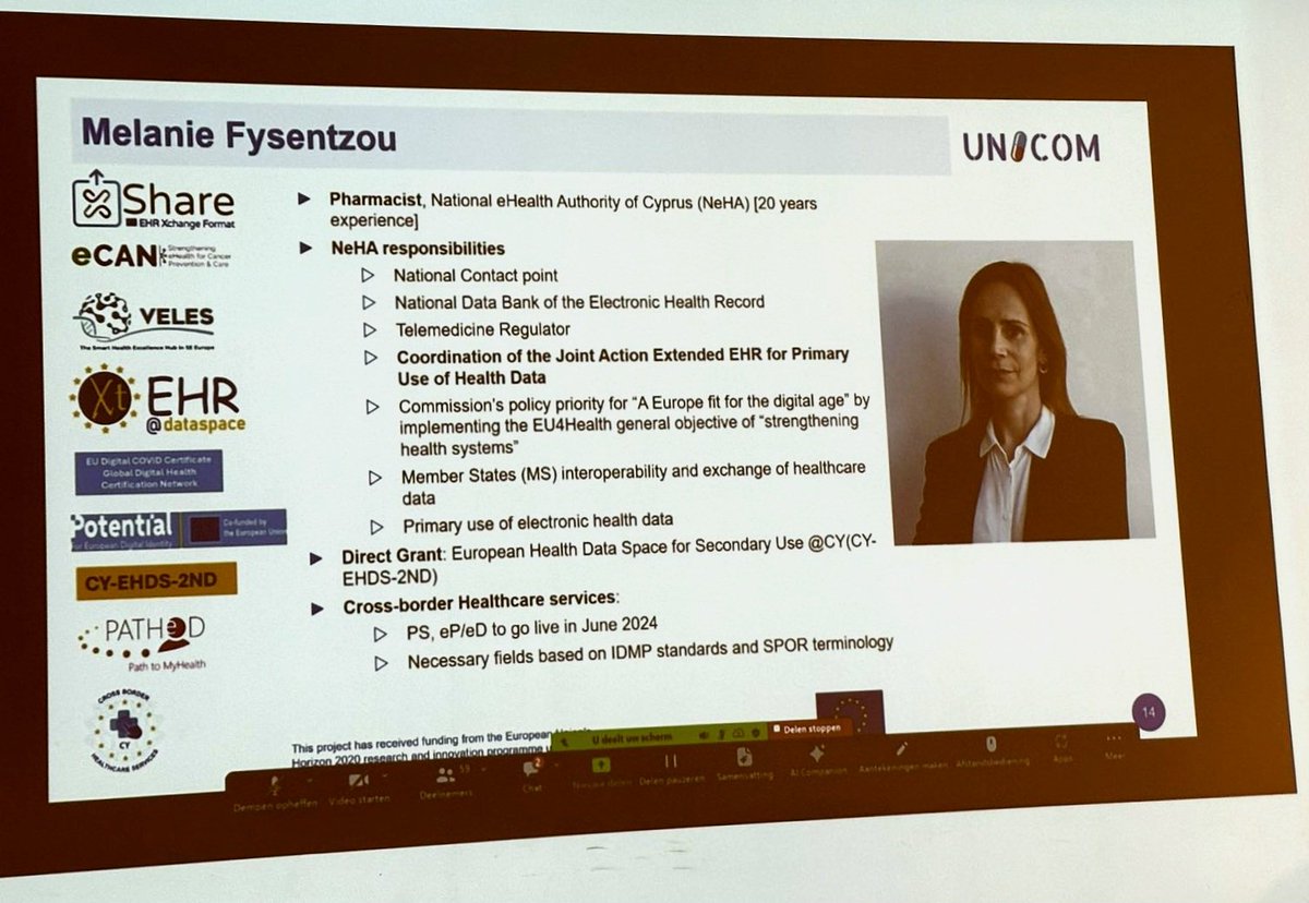 Towards a wide #IDMP implementation in Europe: safety of medications and supply❗️
@unicom_idmp goal and input to this role so far❗️
👉Presentation by Melanie Fysentzou Pharmacist, Nutritionist - @eHealthcy
▪️European and possibly Global implementation of IDMP standards
▪️Creating