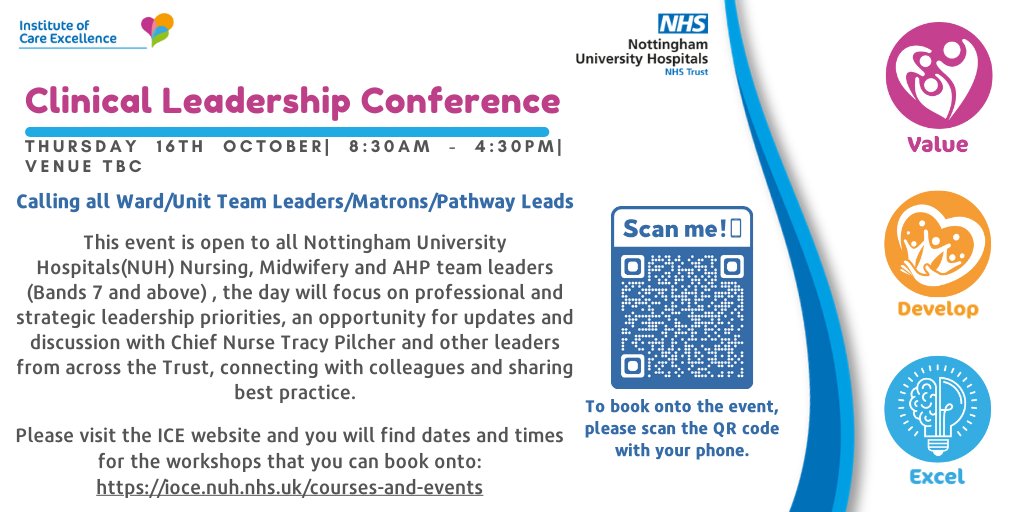NUH Nursing (@nuhnursing) on Twitter photo Calling all <a href="/nottmhospitals/">Nottingham University Hospitals</a> Ward/Unit Team Leaders/Matrons/Pathway Leads!
The day will focus on professional and strategic leadership priorities, updates and discussion with leaders from across the Trust and peers
Book your place for the 16th October here: bit.ly/3Z19uMQ Calling all <a href="/nottmhospitals/">Nottingham University Hospitals</a> Ward/Unit Team Leaders/Matrons/Pathway Leads!
The day will focus on professional and strategic leadership priorities, updates and discussion with leaders from across the Trust and peers
Book your place for the 16th October here: bit.ly/3Z19uMQ