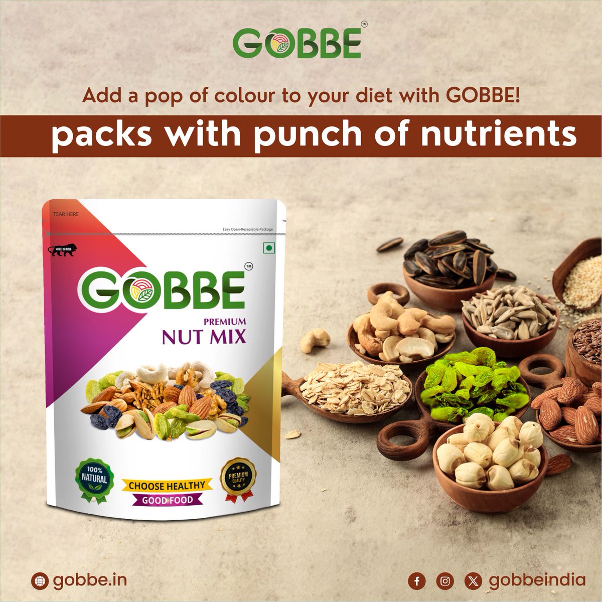 Add a pop of color to your diet with GOBBE!
Visit our food heaven now!!
linktr.ee/gobbeindia

#gobbe #healthconsciousliving #nutritionnest #premiumdryfruits #nutsandseeds #naturetreasures #qualityindulgence #healthysnacking #dryfruits #dryfruitstore #banglore #india