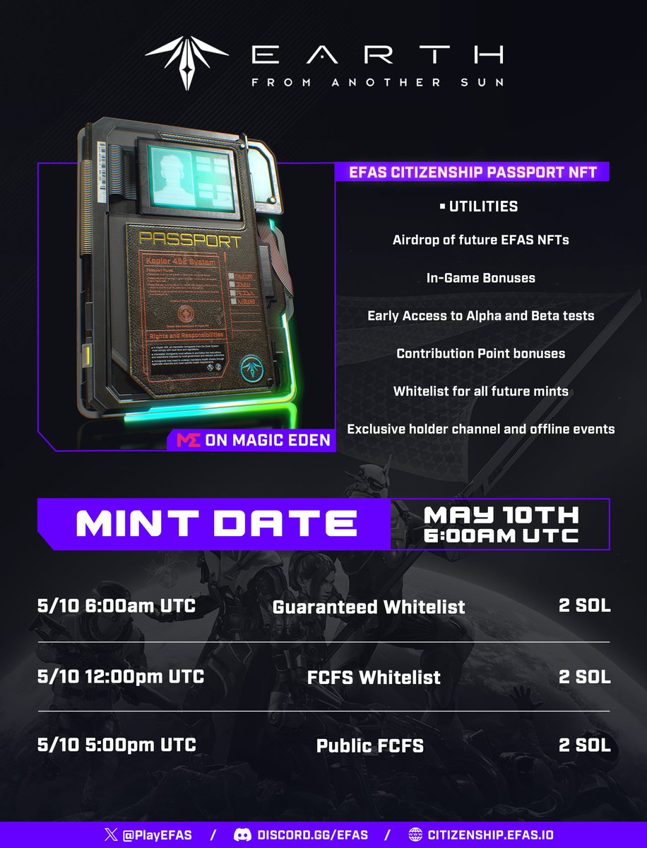 Kepler Citizenship Passport NFT mint 101 👇 • Collection Size: 1,000 • Price: 2 SOL • Mint Date: May 10, 2024, 6am UTC • Where: @MagicEden Launchpad 1️⃣ Guaranteed Whitelist Phase • Duration: 6 hours • Starting Time: 5/10 6 am UTC 2️⃣ FCFS Whitelist Phase • Duration: 5…