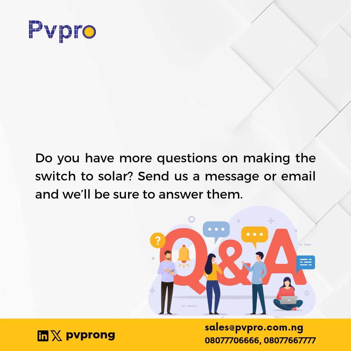 Pvproenergy's tweet image. Swipe through to read! 

Do you have more questions? Leave us a comment. 

#solarpower #pvpro #solarfaq #solarcosts #solarinstallationinnigeria