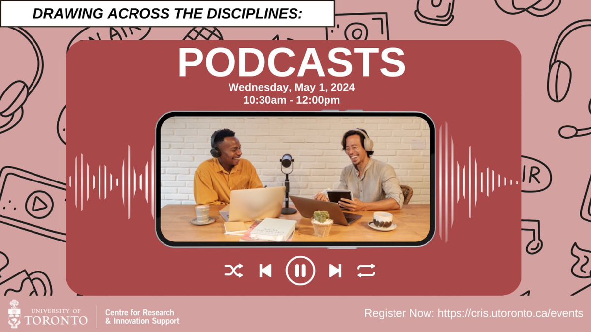 Join us for the next Drawing Across the Disciplines focused on podcasts. Hear how our expert panelists leveraged podcasts in their scholarly work to share their research findings   Date: May 1, 10:30am – 12:00pm  Register: cris.eve.utoronto.ca/home/events/43…