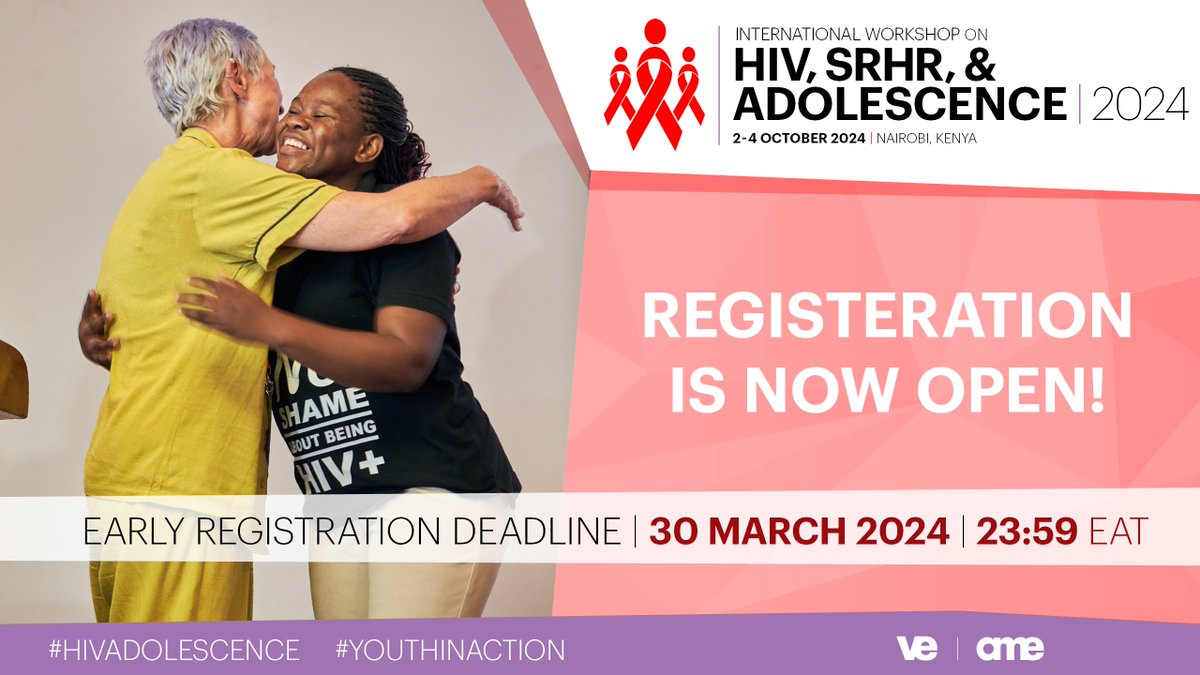 International Workshop on HIV, SRHR, & Adolescence 2024, Nairobi, Kenya, 2-4 October 2024. We are sharing with you this unique code to receive a 25% discount when registering for the workshop: ITSNOTOK25   Register:lnkd.in/egpWmbfj   
#HIVAdolescence #YouthInAction