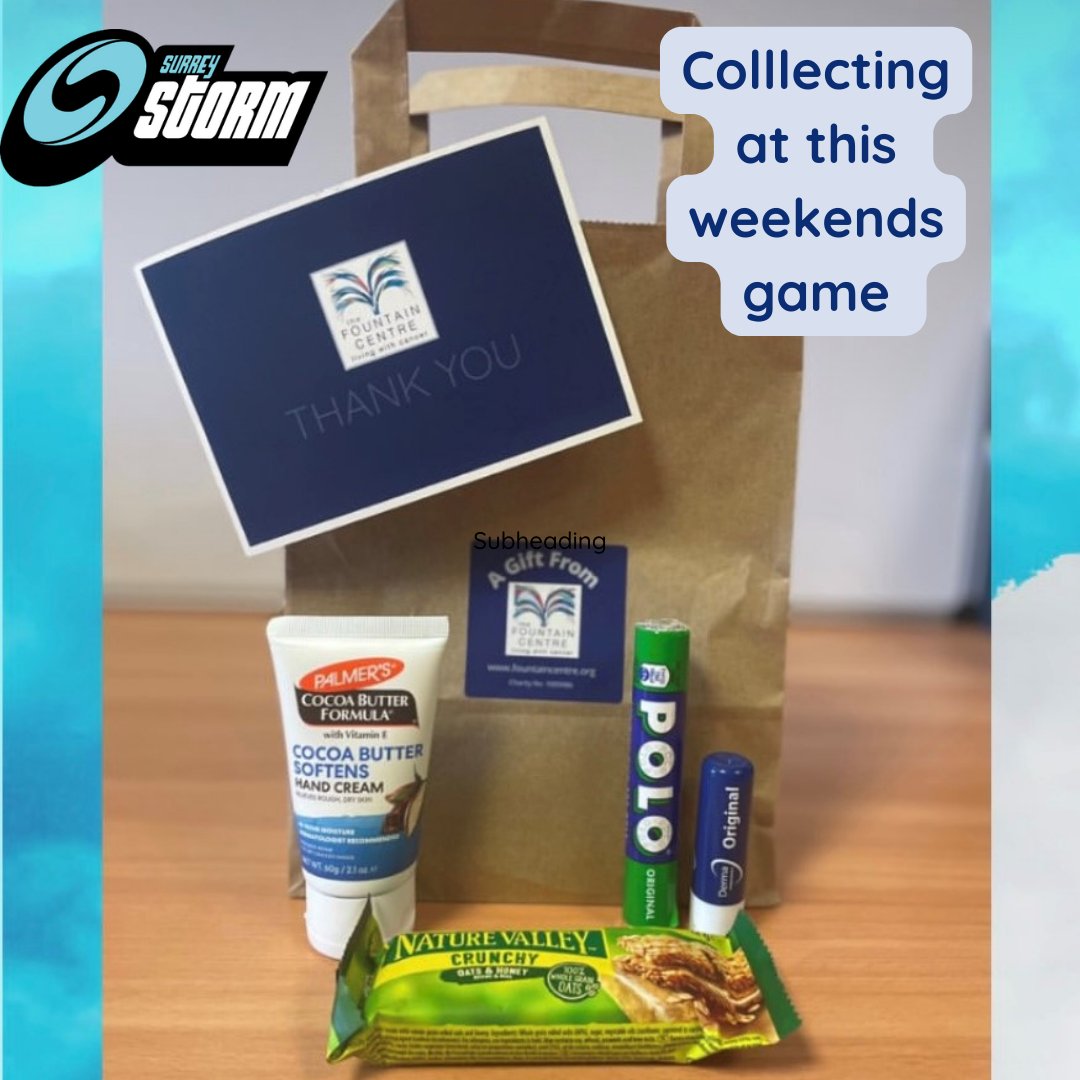 This Saturday we will be @surreystorm game collecting for our bags of kindness. We give out around 150 of these, they provide a real boost to our patients. If you can donate any of the following we would be grateful: hand cream, unscented lip balm, cereal bar packet of mints.
