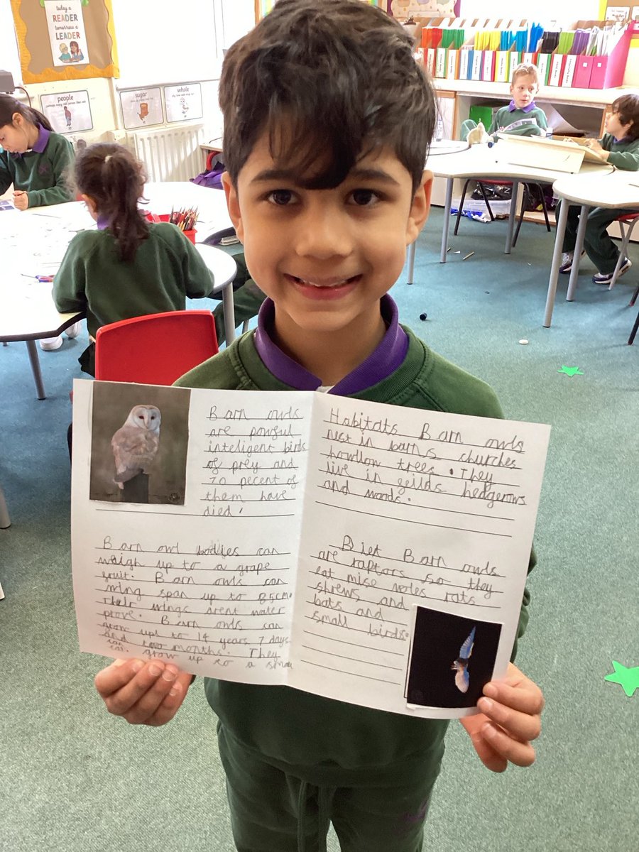 Year 2 have been learning all about the beautiful barn owl in English this week. After careful research, they have created some amazing fact books! ⁦@YorkHouseSch⁩ ⁦@BBCSpringwatch⁩ #weloveowls