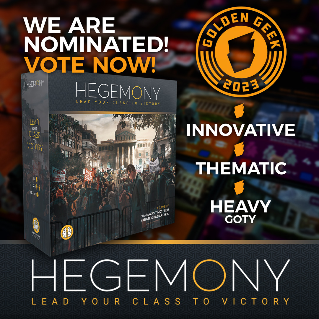 🔊 Hegemony is nominated in three categories for Golden Geek Awards: Innovative, Thematic, and Heavy! 🗳️Your support is invaluable, and we'd appreciate your vote. boardgamegeek.com/geekawards/boa… We're incredibly grateful for your support! #GoldenGeekAwards #Hegemony #BGG