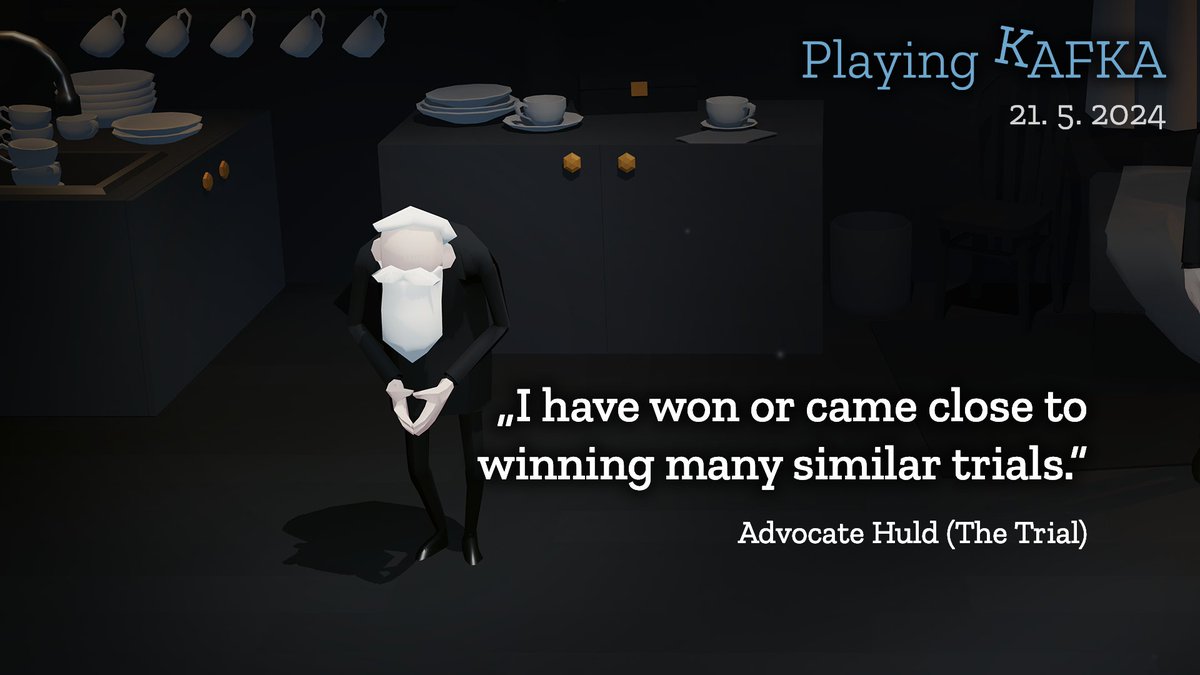 Playing Kafka time: Advocate Huld from The Trial! 🕊️He’s offered to help you, but tread carefully, because what is right and what is wrong is not so clear... See you in a (fully-voiced) court on May 21st! Wishlist now: store.steampowered.com/app/2911850/Pl… #adventuregame #kafka #indiegame