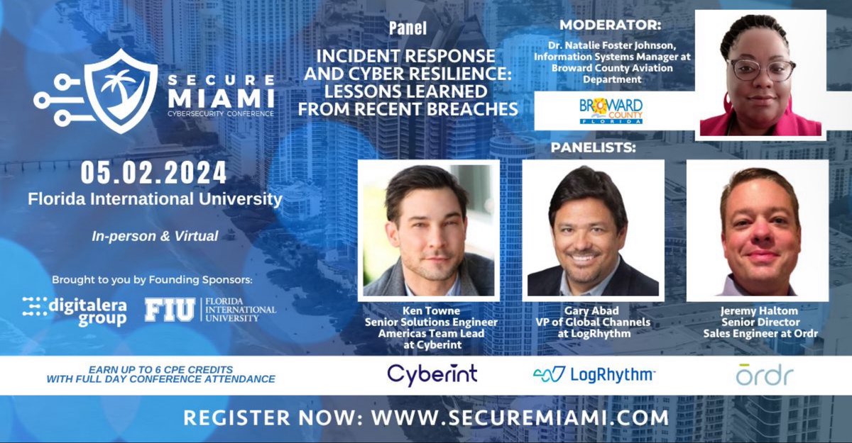 See you next week at @Secure_Miami! If you're in town, book a meeting with us or come by booth #8 and meet our experts: bit.ly/3W8INIs Ken Towne will join a panel on incident response & #CyberResilience. Make sure to be there! #CyberIntelligence @FIU @Digitaleragroup