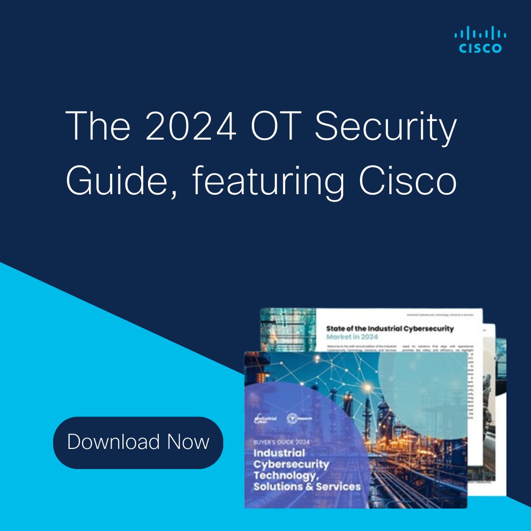 The Industrial Cyber Buyer’s Guide is a great resource with a detailed overview of technologies, regulations, and requirements. And it features Cisco’s comprehensive industrial security solution! 🎉 

Download for free: 
cs.co/6016bISCM

#OTsecurity #ICSsecurity