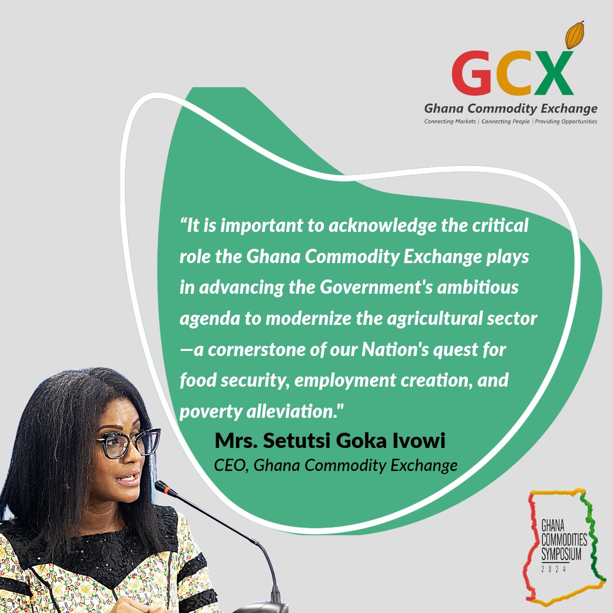 Ghana Commodity Exchange (@gcx_official) on Twitter photo It is important to acknowledge the critical role the GCX plays in advancing the Government's ambitious agenda to modernize the agricultural sector—a cornerstone of our Nation's quest for food security, employment creation, and poverty alleviation. -
<a href="/TucciIvowi/">Tucci Goka Ivowi</a>, CEO,<a href="/gcx_official/">Ghana Commodity Exchange</a> It is important to acknowledge the critical role the GCX plays in advancing the Government's ambitious agenda to modernize the agricultural sector—a cornerstone of our Nation's quest for food security, employment creation, and poverty alleviation. -
<a href="/TucciIvowi/">Tucci Goka Ivowi</a>, CEO,<a href="/gcx_official/">Ghana Commodity Exchange</a>