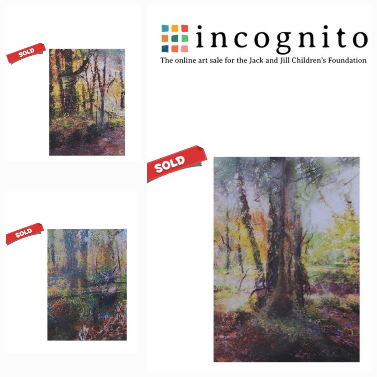 Thank you to the buyers of the trio of trees @NBGGlasnevinOPW all sold in aid of @JackandJillCF #incognito2024 so far €217,425 has been raised #art4care #art #watercolour #pastels #gouache #botanicgardens #dublin