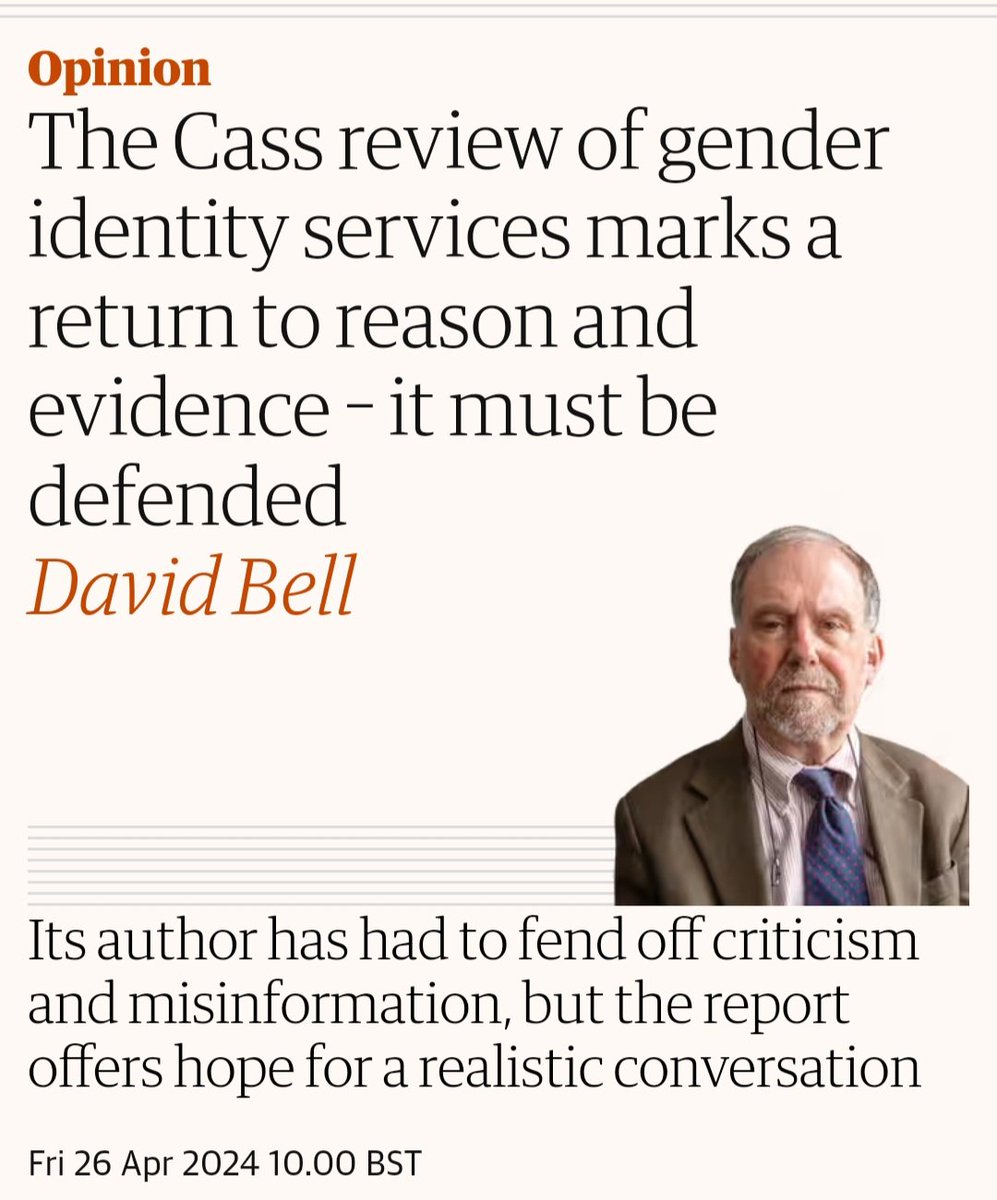 We know Cass marks a return to reason & evidence & Bell played a prominent role in that. However Guardian newspaper has been one principal tool in unrelenting assault upon reason, evidence & science in its ideologically corrupted reporting for years. theguardian.com/commentisfree/…