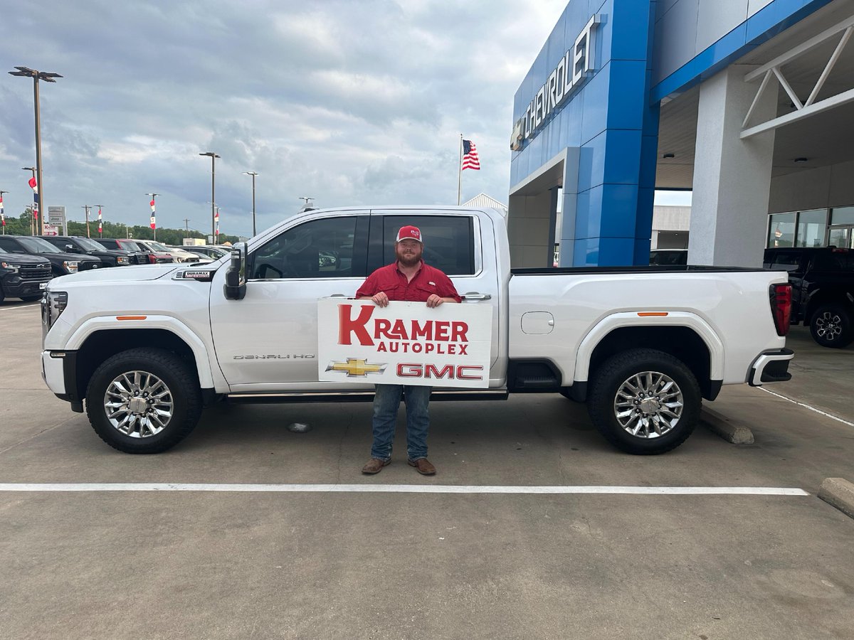 Congratulations to Mr. Noah on his beautiful new 
2024 #GMC #Sierra2500 Denali! It was a pleasure 
working with you! 
Y'all call Kyle today for a new vehicle! 
📱 972-757-6608 
#KramerAutoplex #KramerCGMC #NewRide #LivingstonTX 
#GMCTrucks #Automotive #GMCDealership #NewTruck