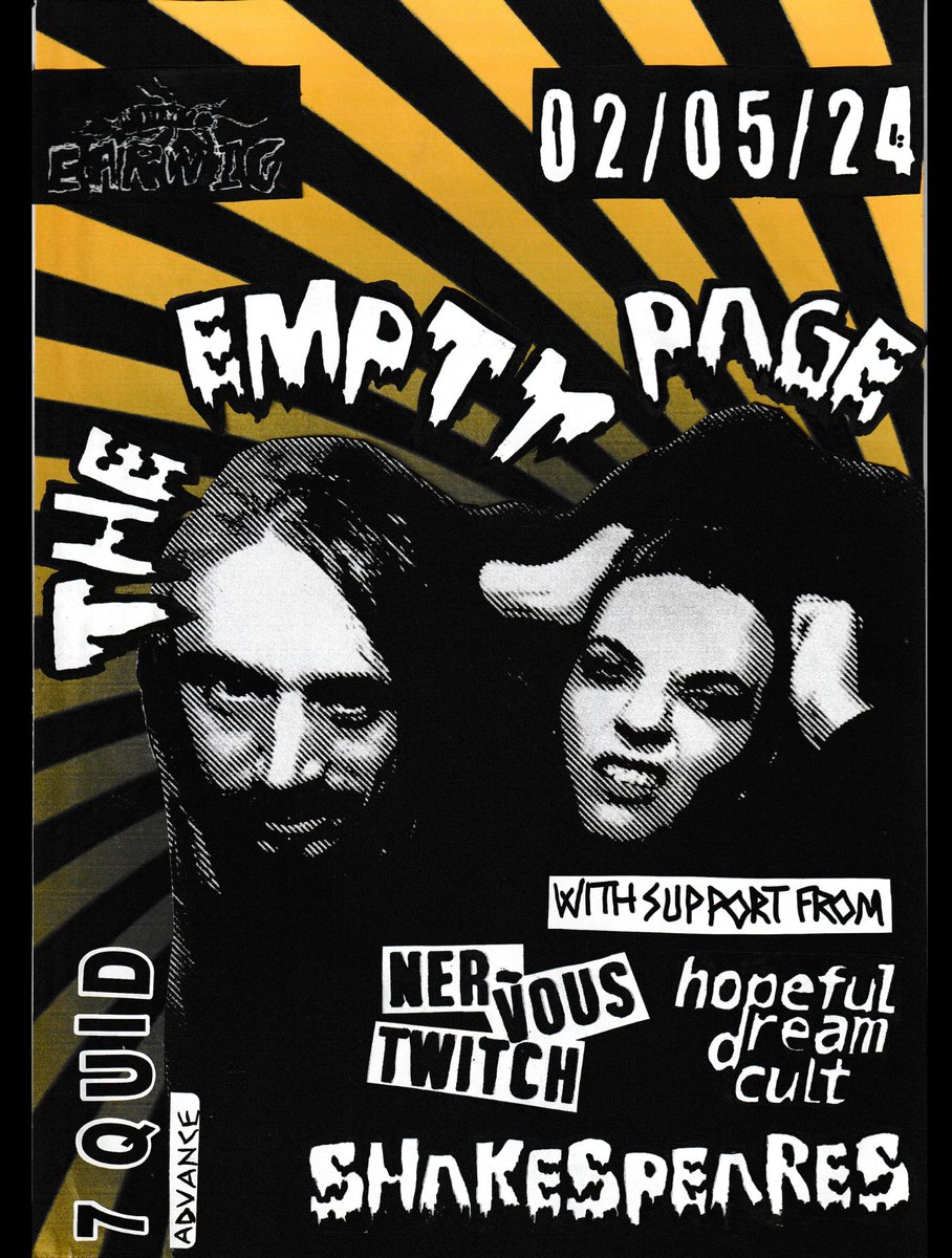 ‼️NEXT WEEK‼️ We are back in Sheffield with The Empty Page and Hopeful Dream Cult for this ace Earwig Presents gig - 🎟️ £7 ADV at The Shakespeare - who’s coming???!! ℹ️ facebook.com/events/1875572… 🎟️ fatsoma.com/e/6p3722nc/ear…