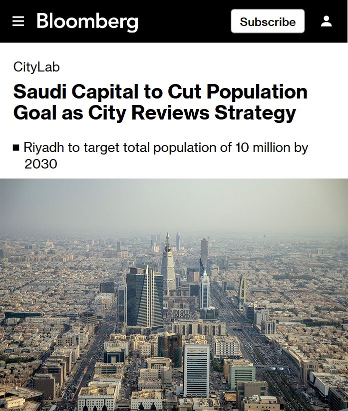 بلومبيرغ: السعودية تعلن تغيير خططها المستهدفة لسكان للرياض من 15 مليون إلى 10 مليون نسمة 

- بحلول عام 2030، يتوقع أن يتجاوز عدد سكان الرياض 8.5 مليون نسمة

- تقوم الهيئة الملكية لمدينة الرياض @RCRCSA بمراجعة أهداف وقطاعات استراتيجية للرياض في ضوء التغييرات الجديدة

- تتجه الرياض…