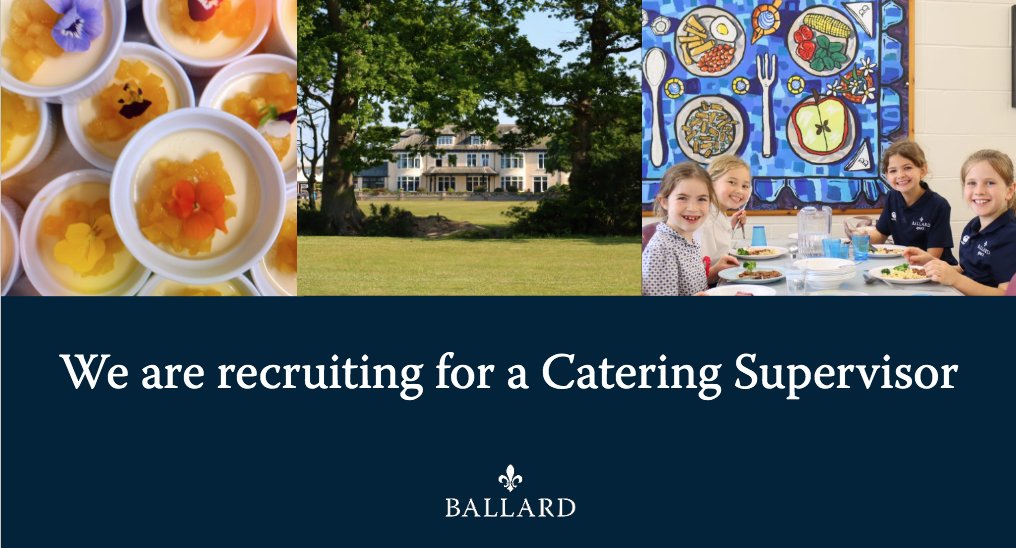 We are looking for a Catering Supervisor to join our award-winning Catering Team. Term time only, Monday to Friday 9.00am – 2.30pm (27.5 hours per week). Please visit our website for more information: ballardschool.co.uk/vacancies/
