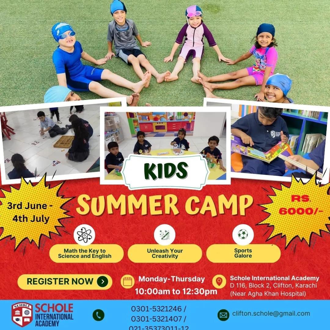 Summer Fun for Little Ones - 3 to 10 years old.
Join us for culinary delights, swimming adventure, mind-boggling math challenges, creative art and craft, captivating reading sessions, and mad science experiments.
Let the Summer Begin!

#karachi #summercamp