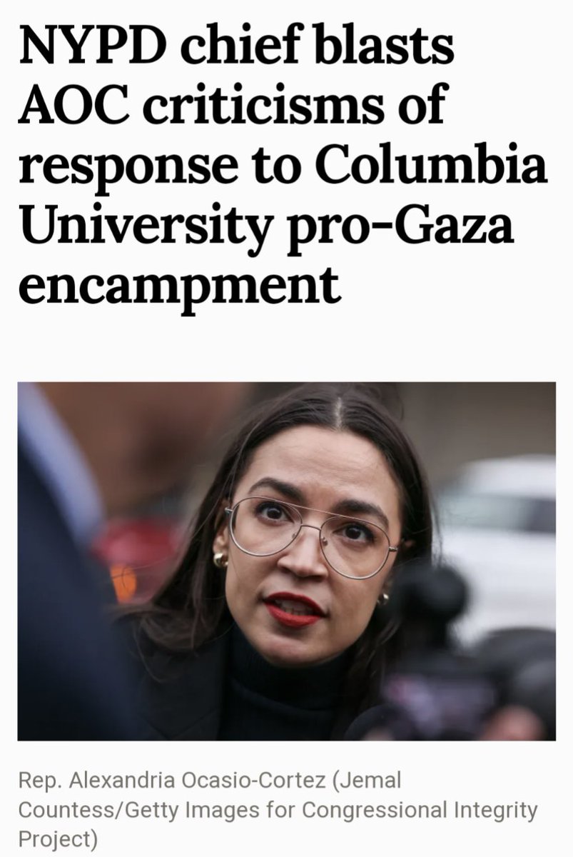 NYPD chief blasts AOC criticisms of response to Columbia University pro-Gaza encampment

archive.today/xaVC8 

#CopsOffCampuses  #FreePalestine #BDS #ACAB #StopAIPAC #VoteProgressive #AOC2024