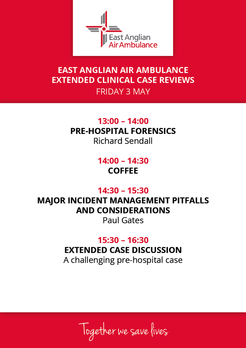 Our Extended Clinical Case Reviews is on 3 May! Open to all pre-hospital practitioners, students & operational teams, the day will include presentations on a variety of HEMS related topics. Sign up to join via Teams ➡️eaaa.org.uk/about-us/exten…