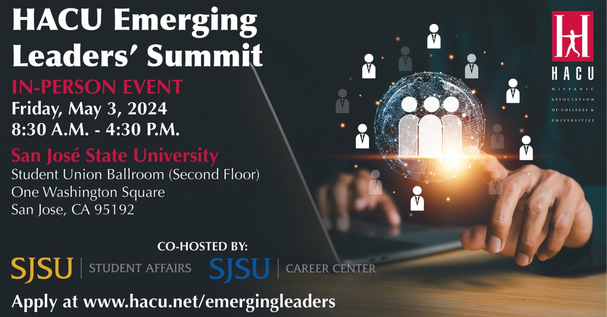 Attention college #students! Apply now for the HACU Emerging Leaders' Summit on May 3, 2024. This one-day event includes #career development workshops for all majors (minimum GPA 2.5)⬇️ bit.ly/4ctLE4w #LeadWithHACU