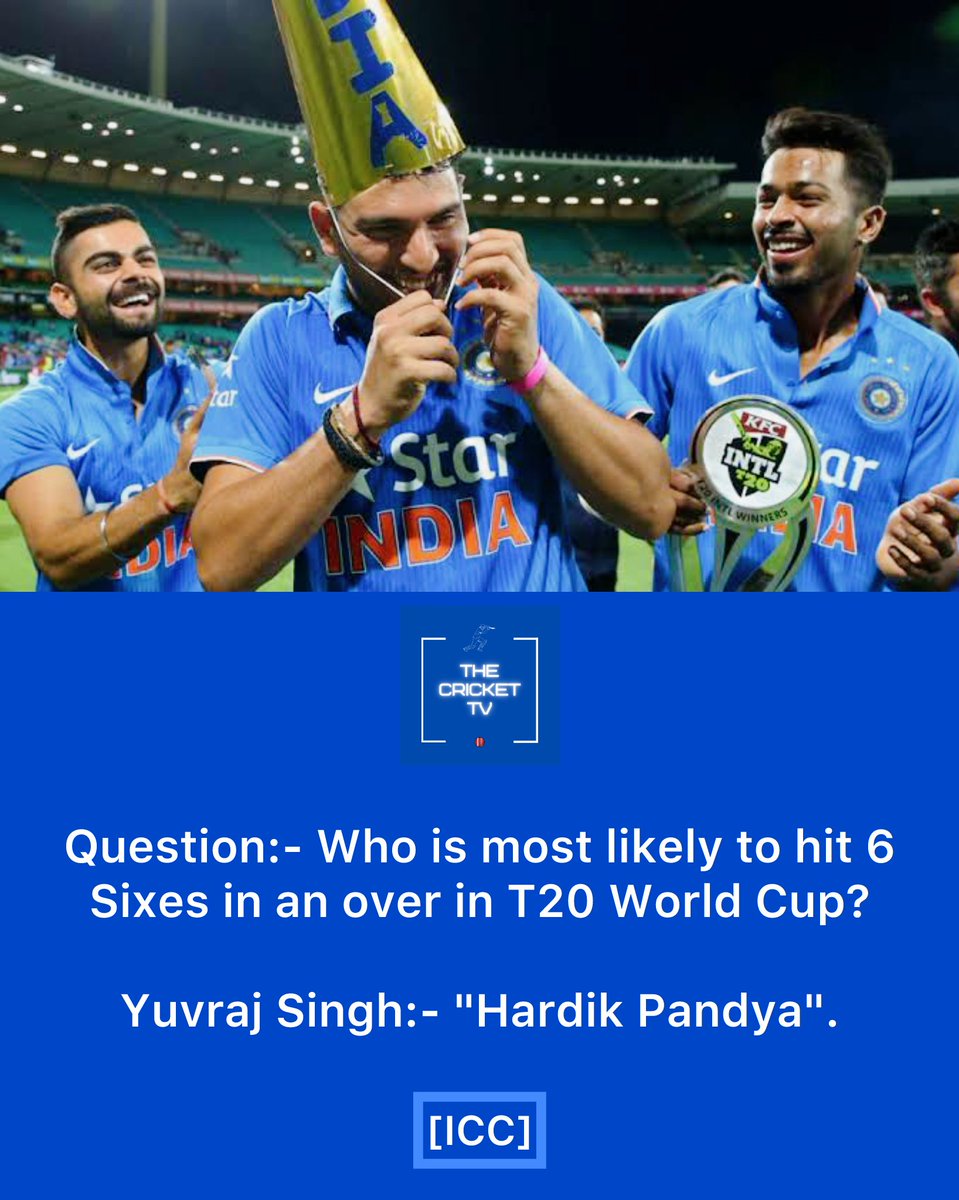 Question:- Who is most likely to hit 6 Sixes in an over in T20 World Cup? (ICC) 🤔

Yuvraj Singh:- 'Hardik Pandya'. 🔥🇮🇳

#YuvrajSingh #HardikPandya #India #INDvPAK #INDvsPAK #T20WorldCup #T20WorldCup2024 #Cricket