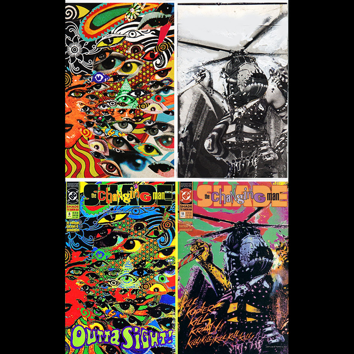 SHADE Cover artwork, early 90s. I came across this original art the other day clearing out old folders. They're tiny collages, about 4 x 2.5 inches which I then enlarged, using a colour photocopier to create the psychedelic FX (pre-photoshop). Printed versions below.