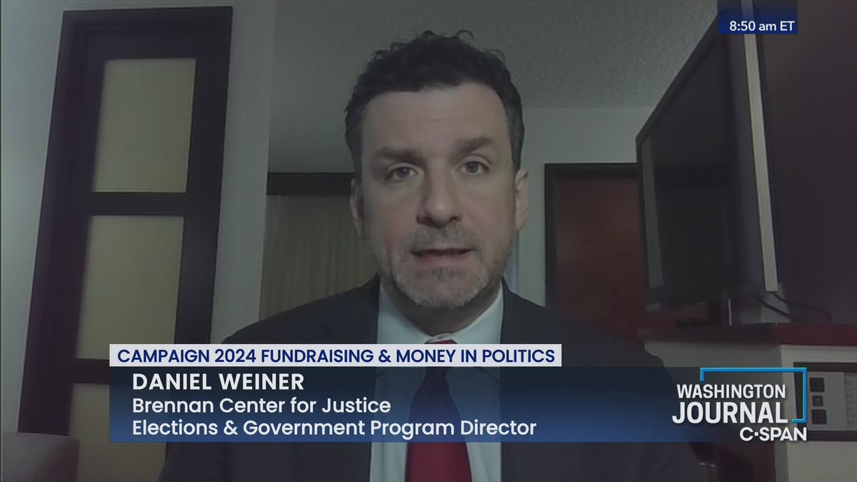 Elections and Government Program Director at the @BrennanCenter @DanWeiner329 talked about campaign 2024 fundraising and the broader role of money in American politics: c-span.org/classroom/docu….

#Campaign2024 #Money #PAC #SuperPAC #CitizensUnited #SCOTUS #President #GovChat