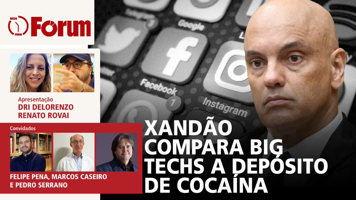 🕦 Nesta edição do #FórumOnzeeMeia: Alexandre de Moraes defende que big techs sejam responsabilizadas por conteúdos criminosos Participam do programa de hoje @felipepena, @drcaseiro e @pedro_serrano1 Com @dridelorenzo e @renato_rovai, às 11h! 💬 youtu.be/bVy8_yvlDd4