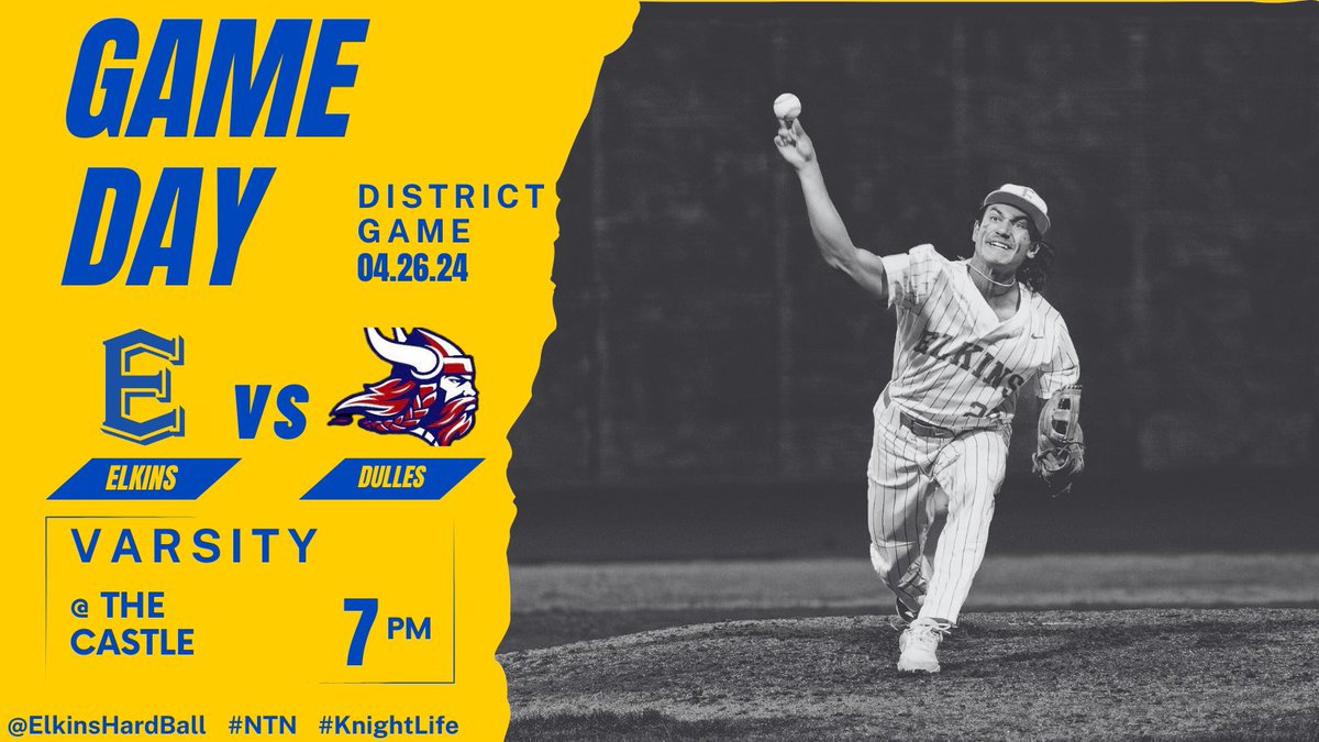 ElkinsHardBall's tweet photo. Your @ElkinsHardBall crew hosts @DHSBaseball550 for our last district home game of the year!  Come out to the ballpark...Wear Blue...Be Loud...Go Knights!  #KnightLife  #NTN  @EHS_Knightswire https://t.co/JQPhFM8rEO