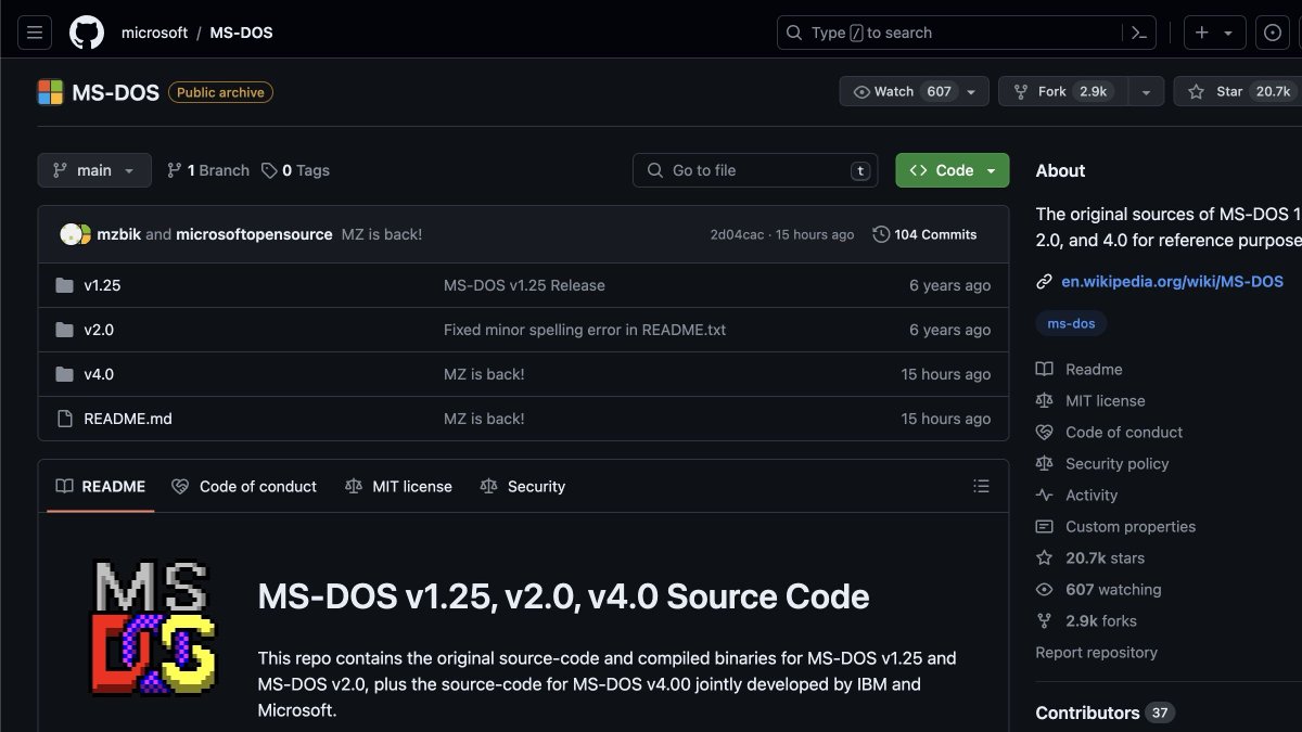 Histórico. ¡Microsoft abre el código de MS-DOS! El mítico sistema operativo de los años 80 y 90. ¿Próximamente alguna versión de Windows? Aquí tienes el repositorio ↓ github.com/microsoft/MS-D…