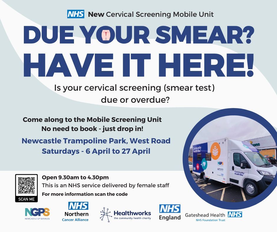 If you are due or overdue your cervical screening we will be at Newcastle Trampoline Park tomorrow!