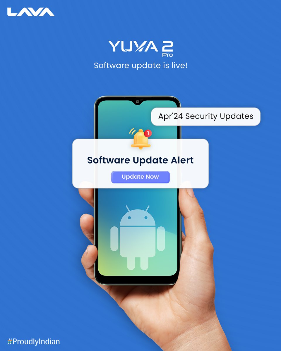 Update no. #109
#LavaSoftwareUpdate

April'24 Software Update for Yuva 2 Pro is live! Install now for enhanced security.

To Download this software update: Go to Settings > System > Advance > System Update

#Yuva2Pro #LavaMobiles #ProudlyIndian