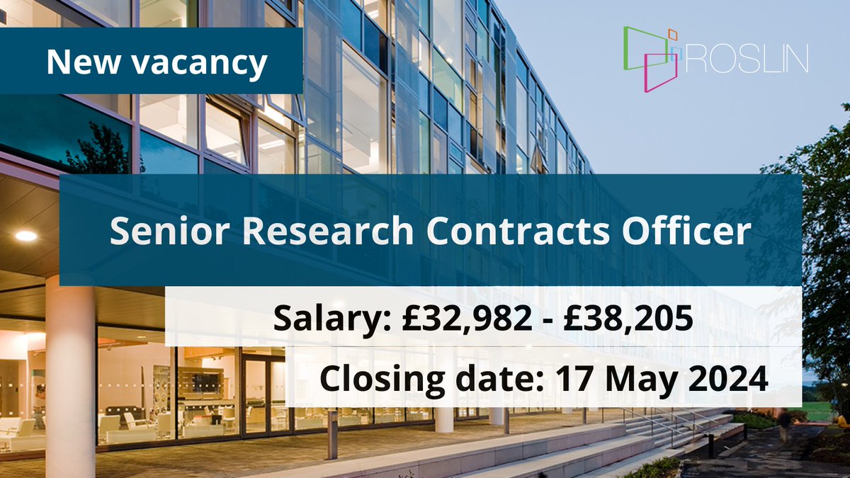 JOB: We are looking for a Senior Research Contracts Officer to provide pre- and post- award support to academic researchers & investigators of The Roslin Institute & Royal (Dick) School of Veterinary Studies. £32,982 - £38,205 More info: edin.ac/3ezSgos. Apply by 17 May