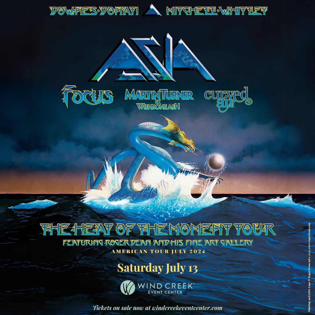 Asia With Special Guests Focus, Martin Turner (ex Wishbone Ash), Curved Air Acoustic come to the Wind Creek Event Center in Bethlehem on Saturday, July 13th! Tickets are on sale NOW! Tickets: bit.ly/3Wp2agH